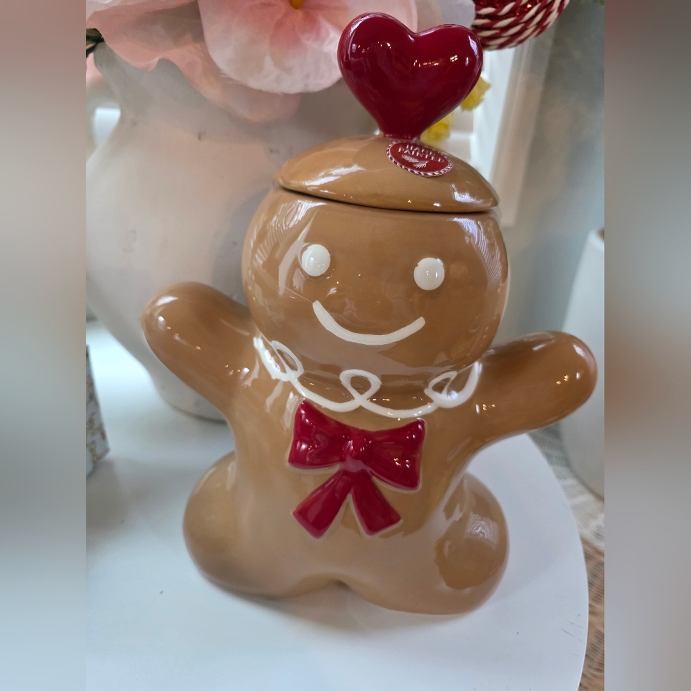 Peppermint & Pine Gingerbread Girl with Red Heart Cookie Jar